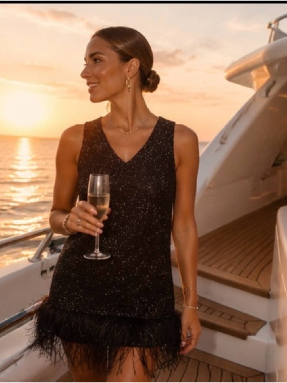 Sail to Table Black Feather Mini Dress | Ostrich Luxe Cocktail Party